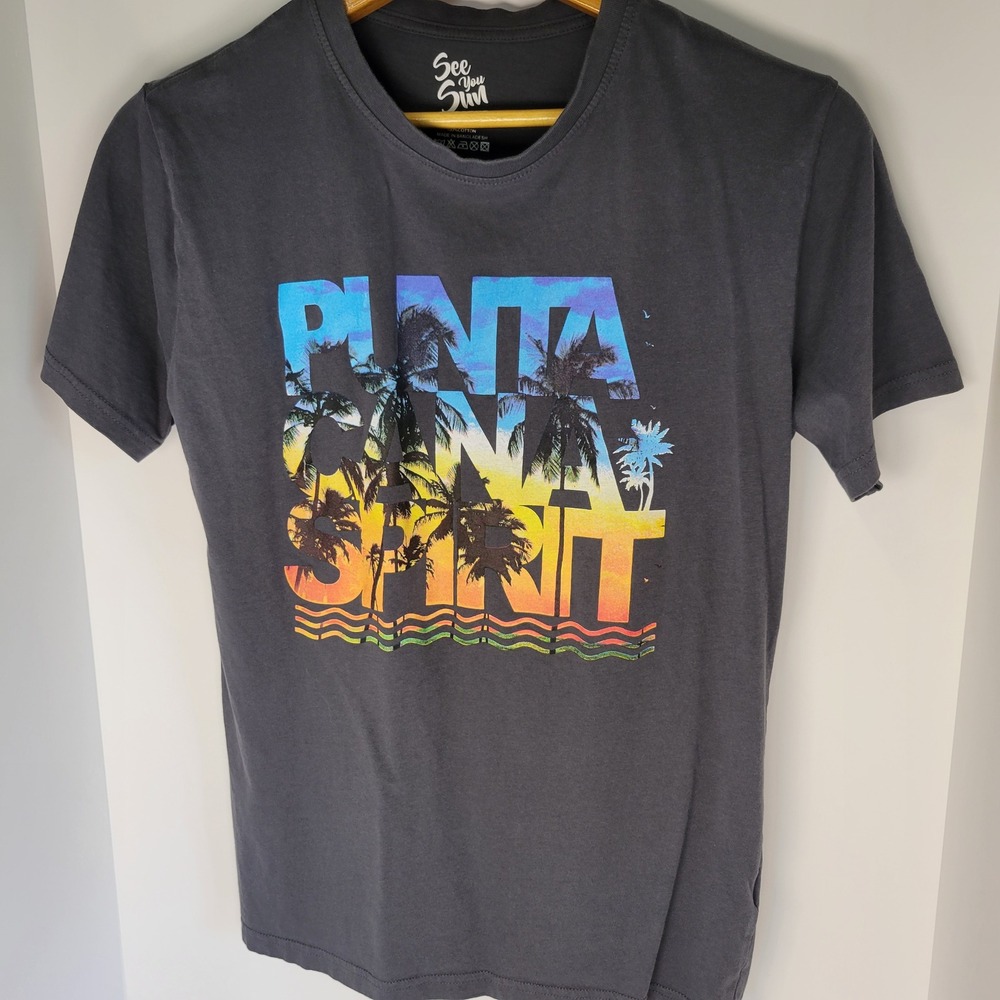 See You Sun Punta Cana Spirit Graphic T-Shirt Mens Small Charcoal Gray Cotton